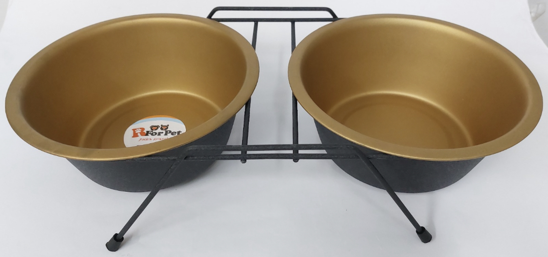 מעמד ושתי קערות נירוסטה בצבע שחור וזהב 14 ס"מ